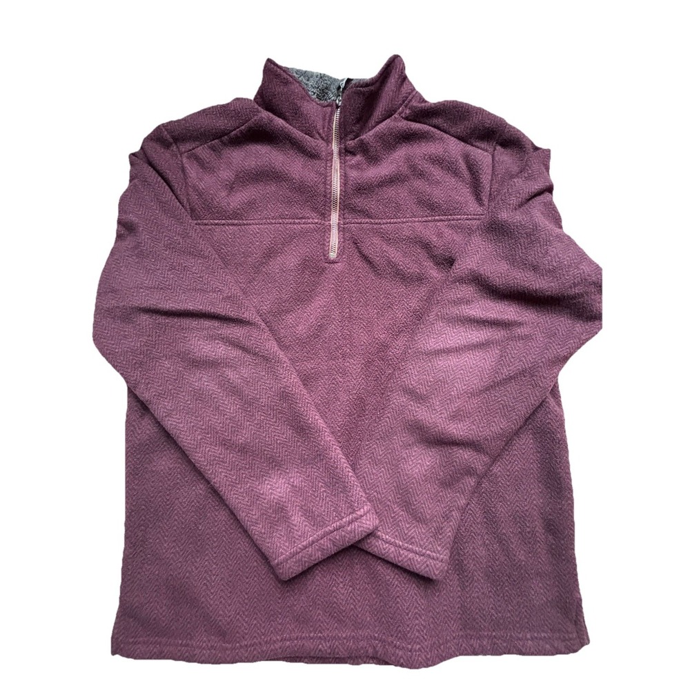 London Fog Men's Large L Burgundy Herringbone Sherpa Lined 1/4 Zip Pullover